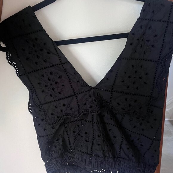 GANNI Black Broderie Anglaise Rhythm Collar Top 38 Medium - Picture 3 of 4
